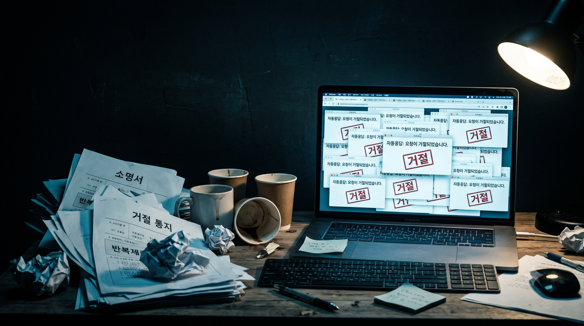 계정 영구정지 깊은 밤 어두운 방 책상 위에