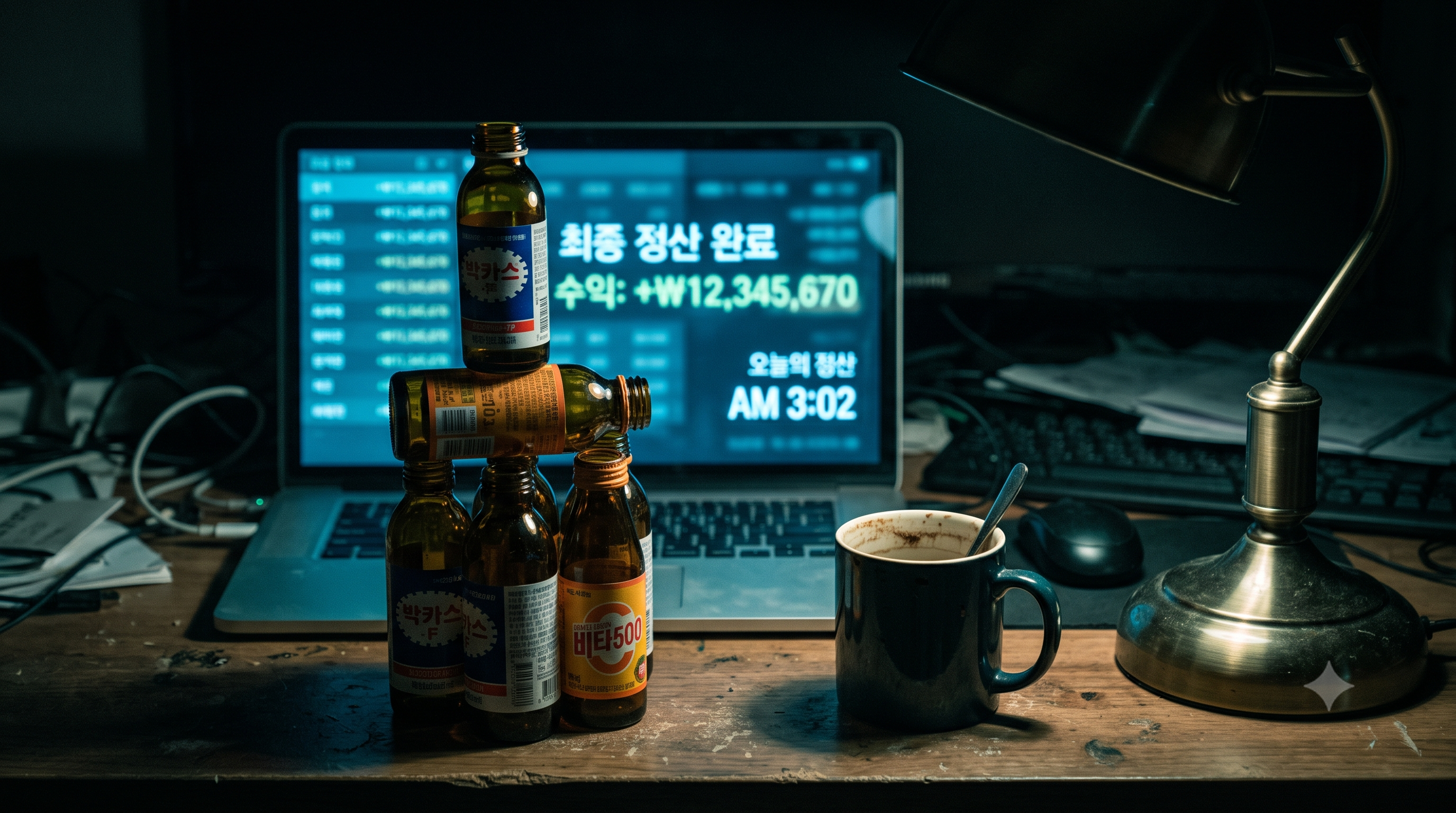 번아웃 새벽 3시 어두운 방 책상 위에 쌓인