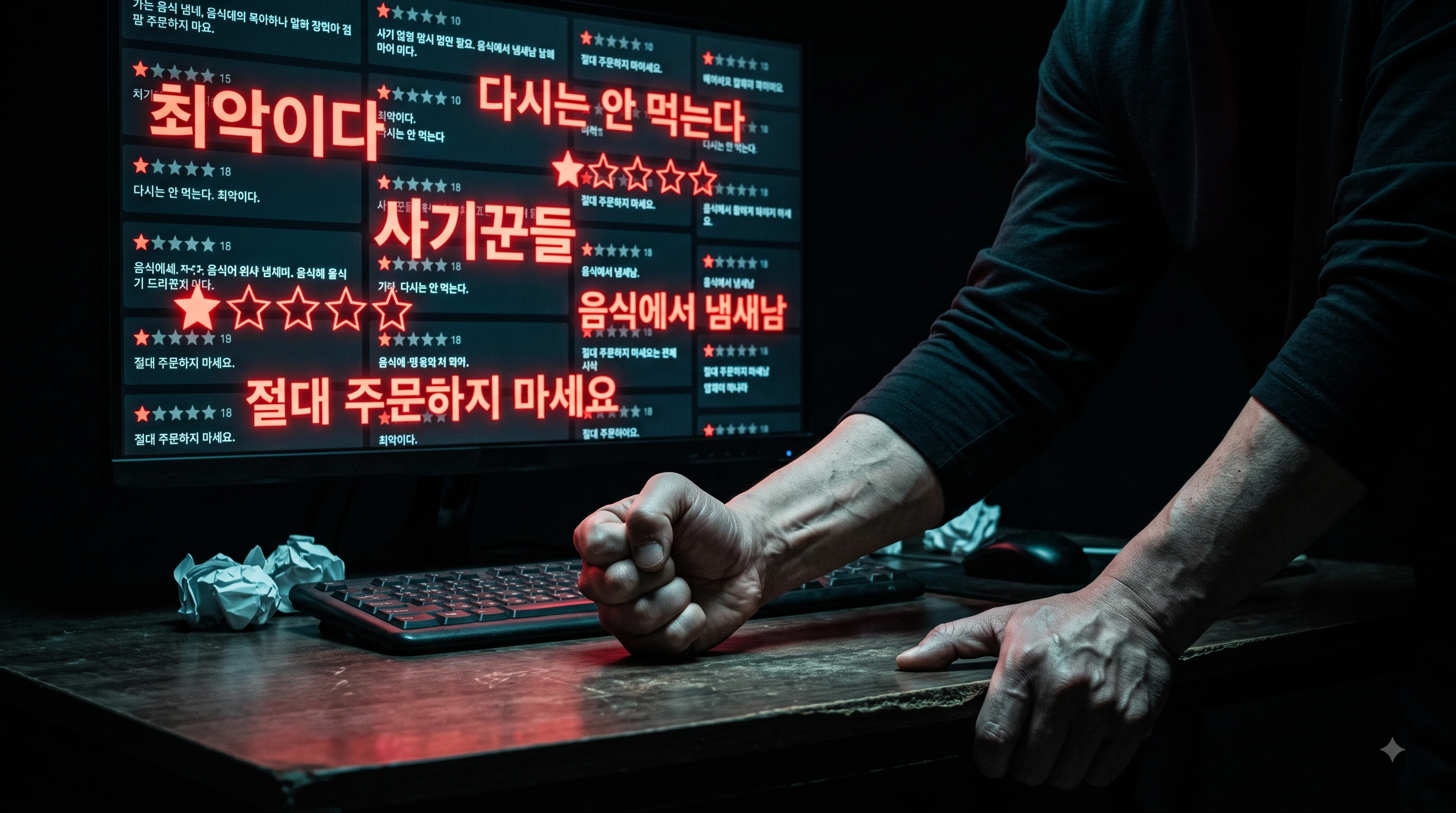 퇴사 후 불안 어두운 방 모니터 화면 가득