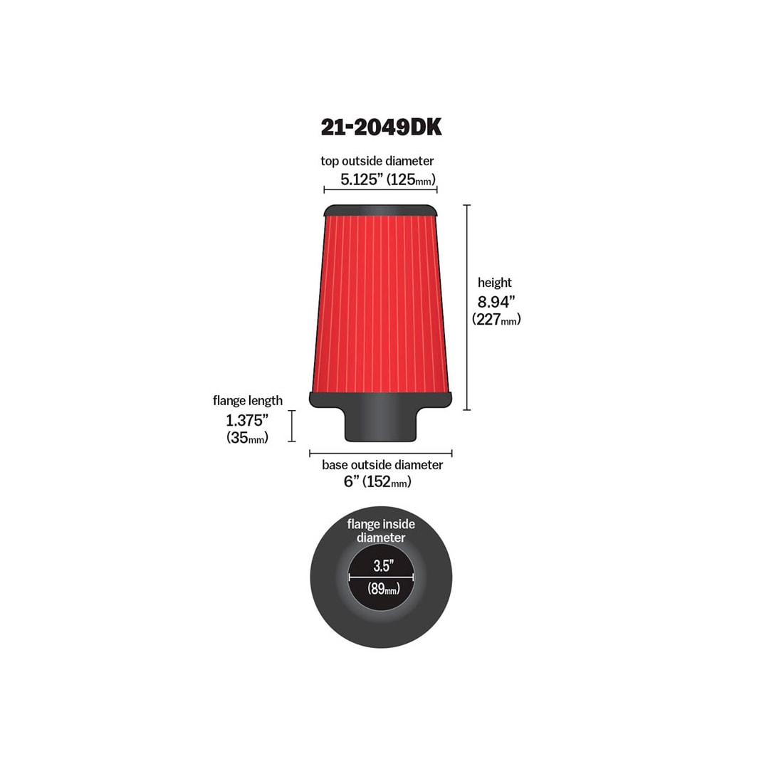 AEM 21-2110DK Filtro Aria Universale DryFlow – Conico, Flangia 83mm – Lavabile E Oil-Free Per Maggiori Prestazioni