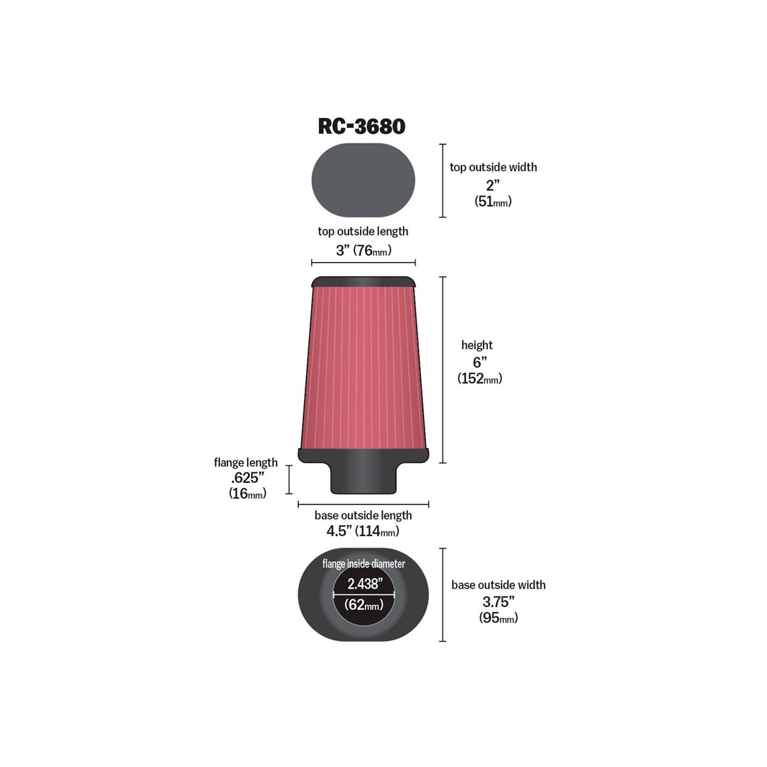K&N RC-9380 Filtro Aria Universale – Auto, Moto, Trattori, Lavabile E Riutilizzabile