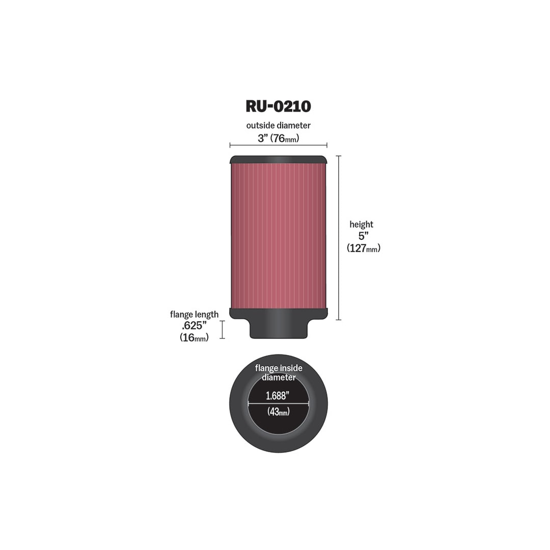 K&N RU-3130 Filtro di gomma universale Auto e Moto K&N RU-3130 Filtro di gomma universale Auto e Moto