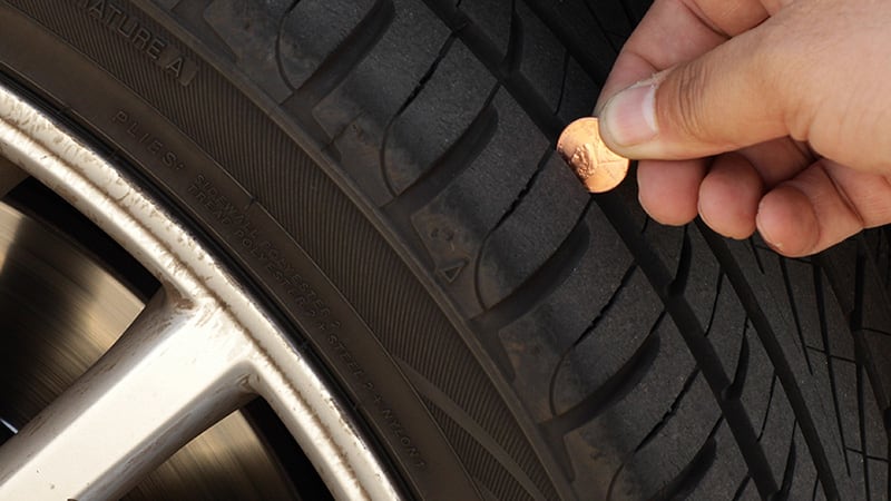Checking tire tread with penny