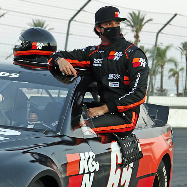 Racer wearing K&N face cover Racer wearing K&N face mask