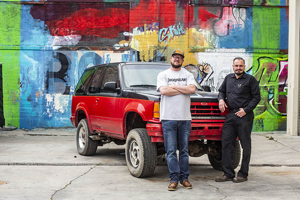 Michael Cox and Vince Scopen with the 1992 Explorer