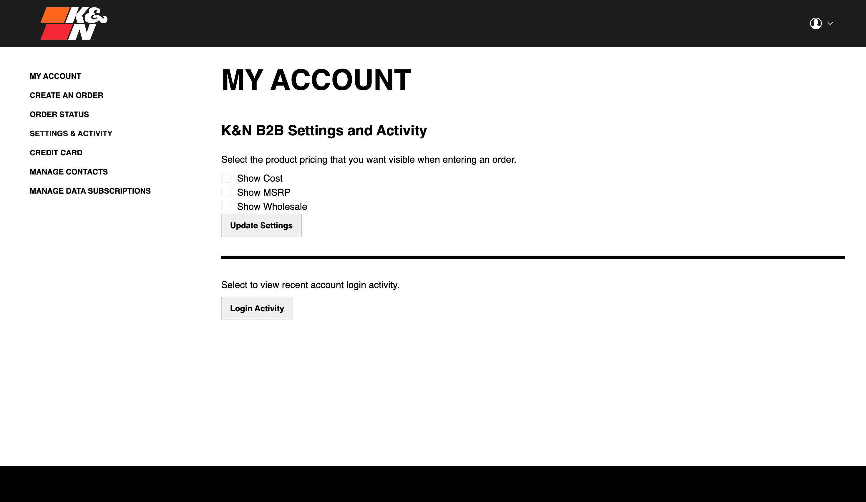 Settings & Activity
