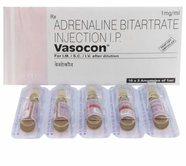 VASOCON INJECTION (ADRENALINE (EPINEPHRINE)) contains the active ingredient adrenaline