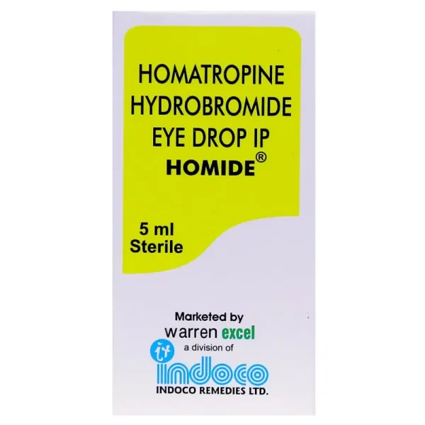 Homide Eye Drop (Homatropine) is used before eye examinations and to treat an eye-RX Supply