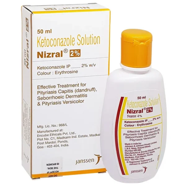 NIZRAL SOLUTION (KETOCONAZOLE) is an antifungal medication used to treat fungal infections of the skin, nails, scalp, and bod