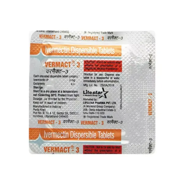 VERMACT 3mg (IVERMECTIN) is an antiparasitic medicine used to treat infections-RX Supply