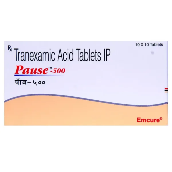 Pause Tablet (Tranexamic Acid) is used to treat bleeding. It helps to prevent or reduce bleeding-RX Supply