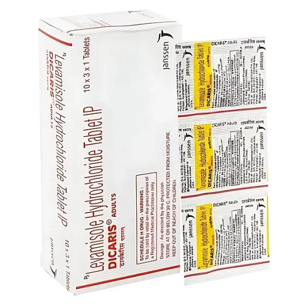 Dicaris Adults Tablet is an antiparasitic medication. It is used in the treatment of worm infections.