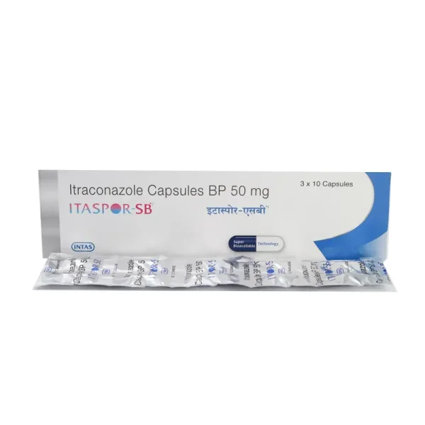 Itaspor 50mg Capsule (Itraconazole) belongs to a group of medicines called antifungals-RX Supply