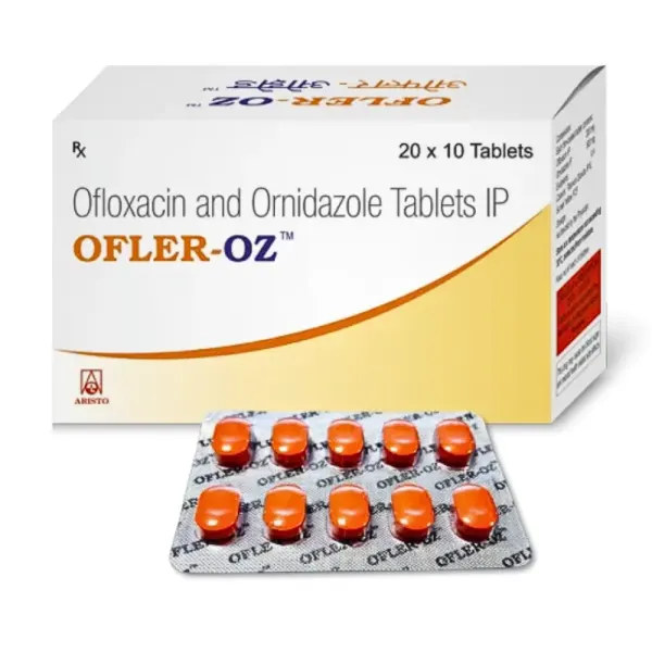 Ofler OZ Tablet (Ofloxacin 200mg/Ornidazole 500mg) is a combination of two antibiotics-RX Supply