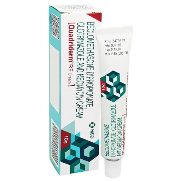 QUADRIDERM RF is a topical cream used to treat various skin conditions such as eczema, psoriasis and dermatitis.