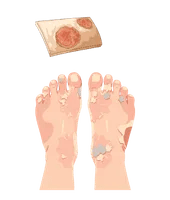 Feet with skin fungal infection symptoms and medicine