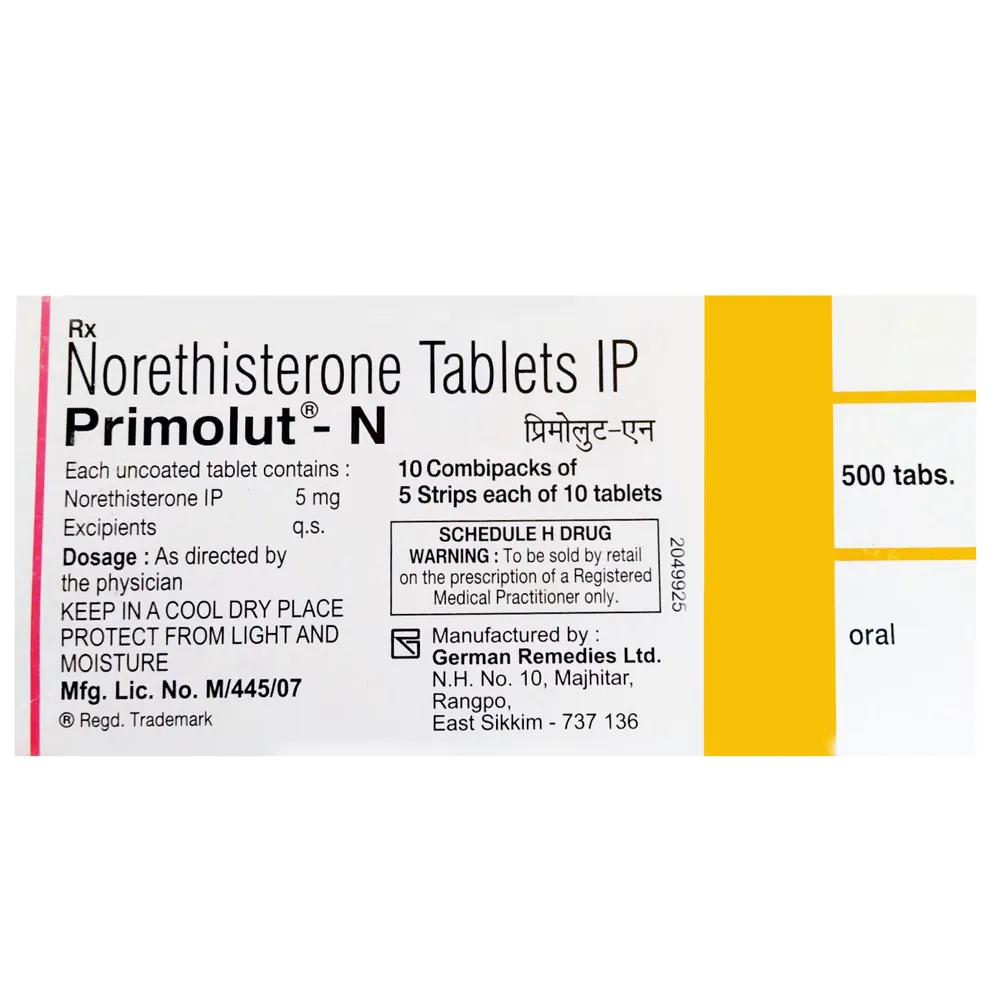 PRIMOLUT-N 5 MG (NORETHISTERONE) is a hormonal medication that helps to treat menstrual disorders such as premenstrual syndro