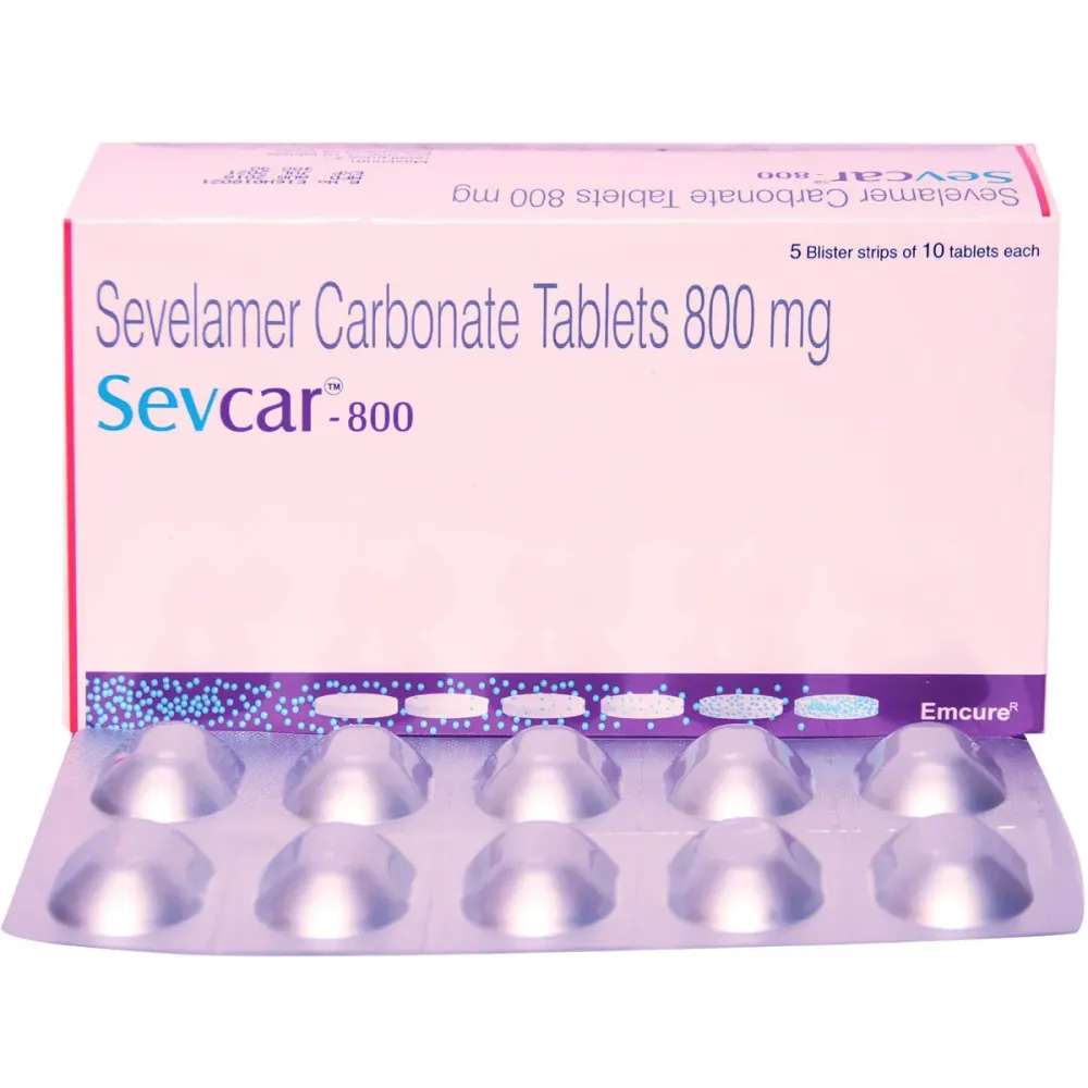 Sevcar 800mg Tablet is used to treat increased phosphate levels in the blood.-RX Supply