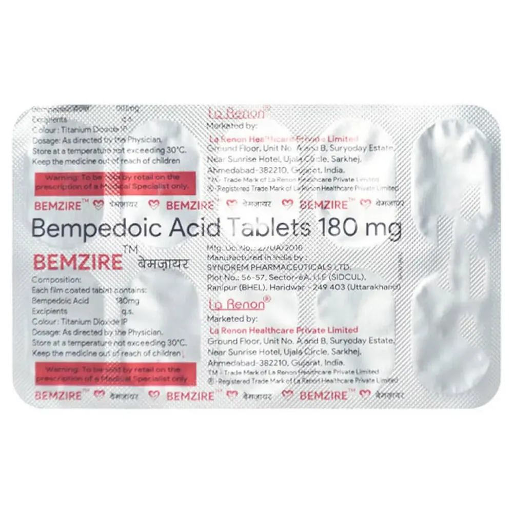 Bemzire Tablet (Bempedoic acid) is used to lower cholesterol and reduce the risk of heart disease-RX Supply