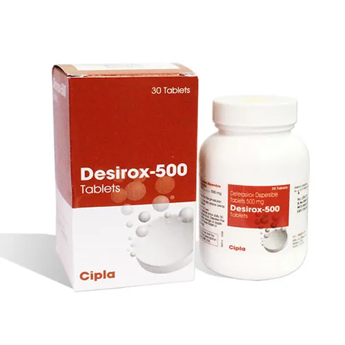 DESIROX 500MG (DEFERASIROX) is a prescription medication that helps reduce excess iron levels in the body.
