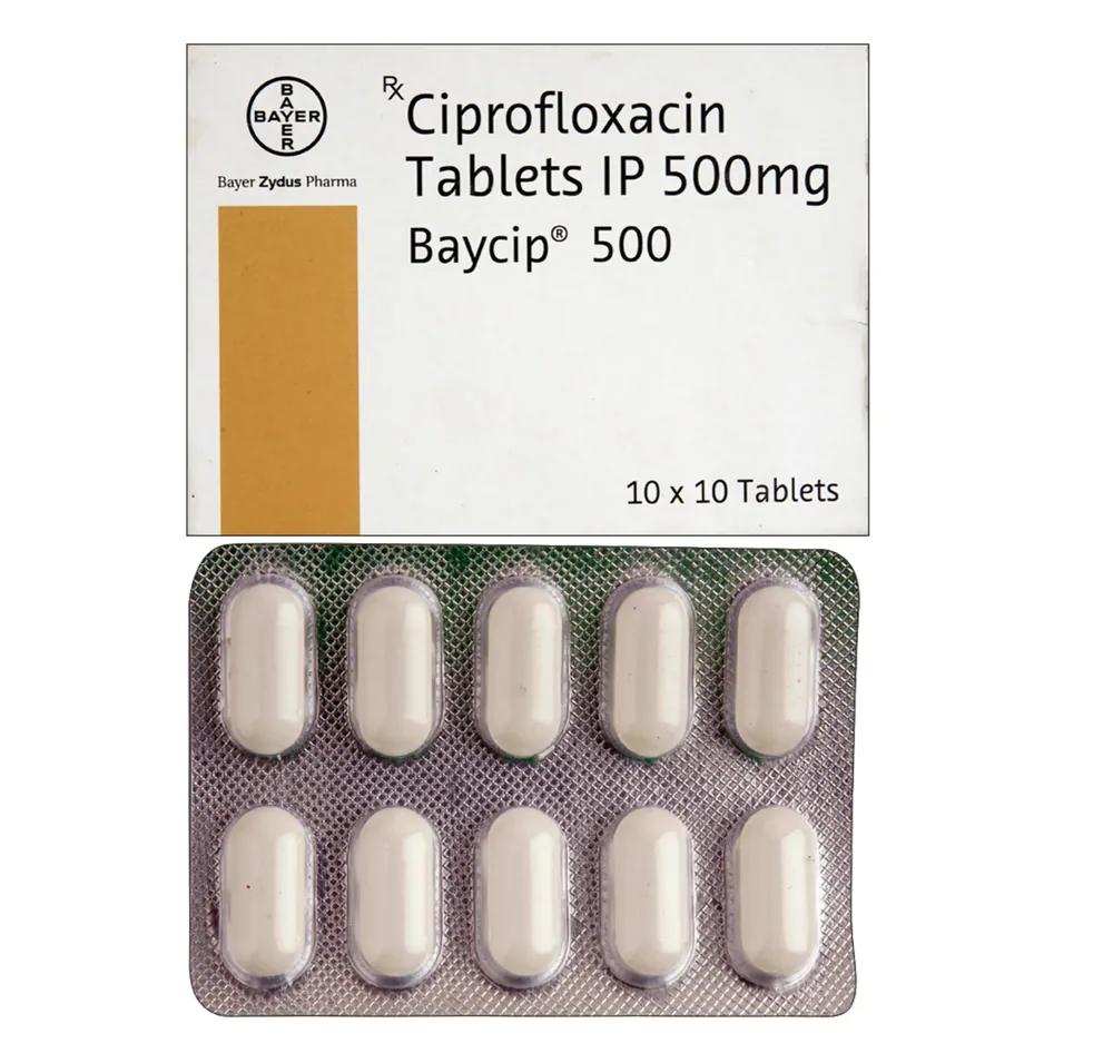 Baycip 500mg (Ciprofloxacin) is an antibiotic, used in the treatment of bacterial infections | RX Supply