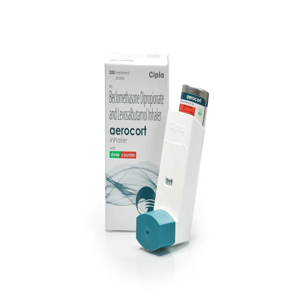 Aerocort Inhaler is used in the treatment of asthma (wheezing and shortness of breath).