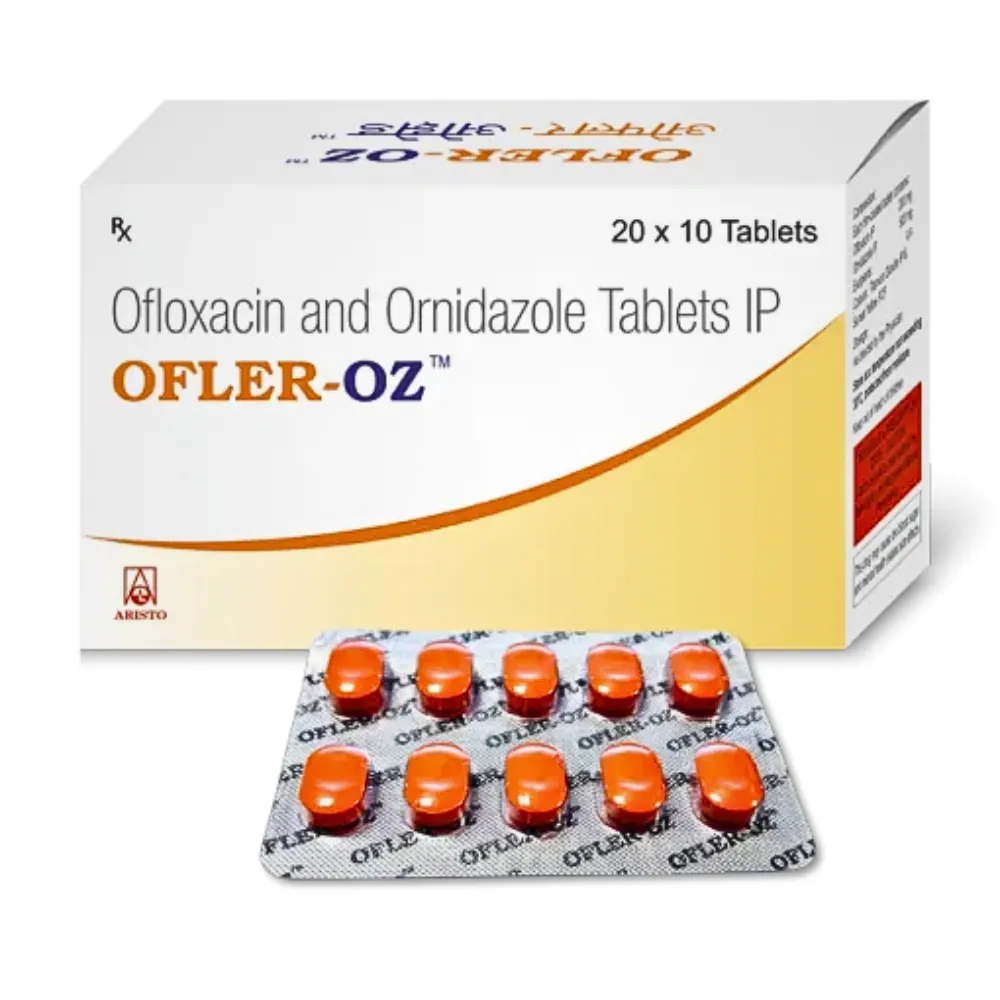 Ofler OZ Tablet (Ofloxacin 200mg/Ornidazole 500mg) is a combination of two antibiotics-RX Supply