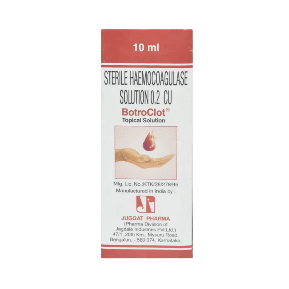 Botroclot Topical Solution (Hemocoagulase) is used applied topically to treat bleeding-RX Supply