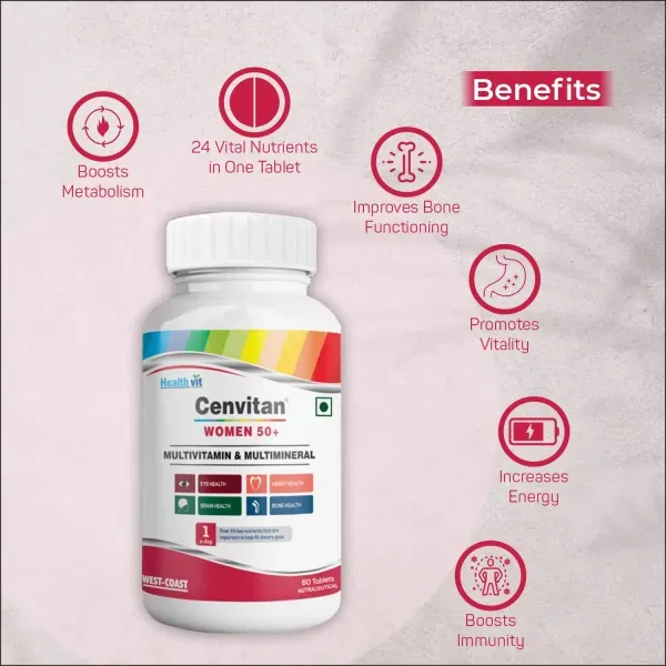 HealthVit Cenvitan Women 50+ Multivitamin & Multimineral Tablet is a dietary supplement