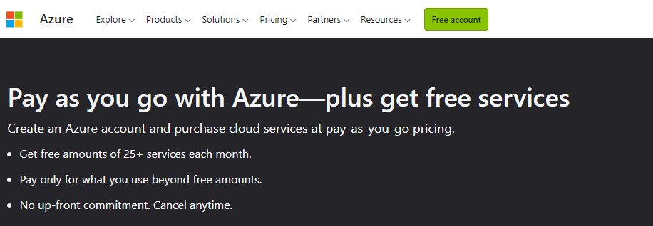 Azure Homescreen pay as you go