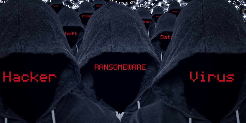 hooded people that you cannot see their faces and have different words such as hacker, ransomeware and virus