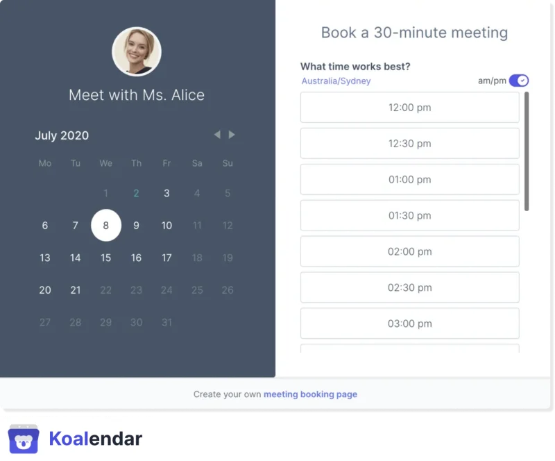 Koalendar Booking Page