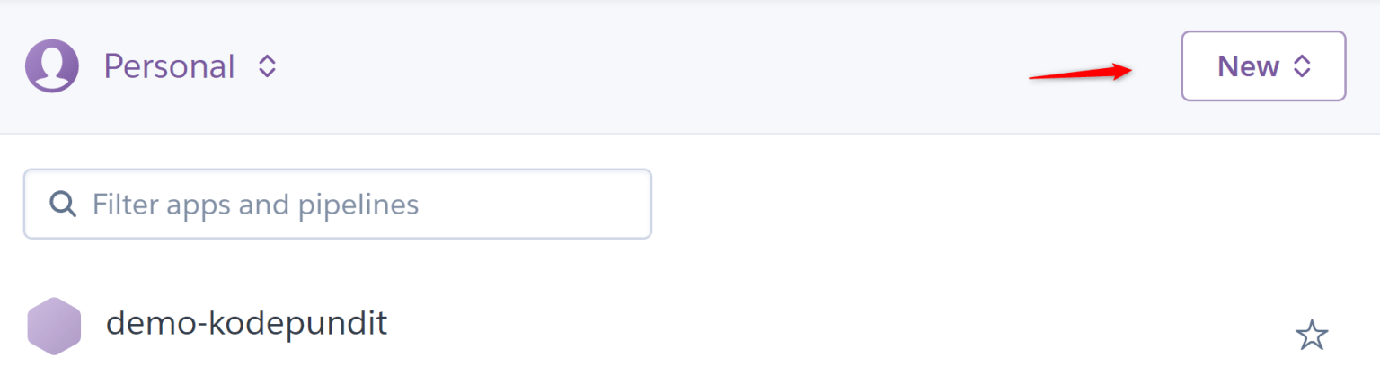 In the upper-right corner of the dashboard, click New, and then Create new app.