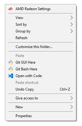 Right-click context menu with git bash here.