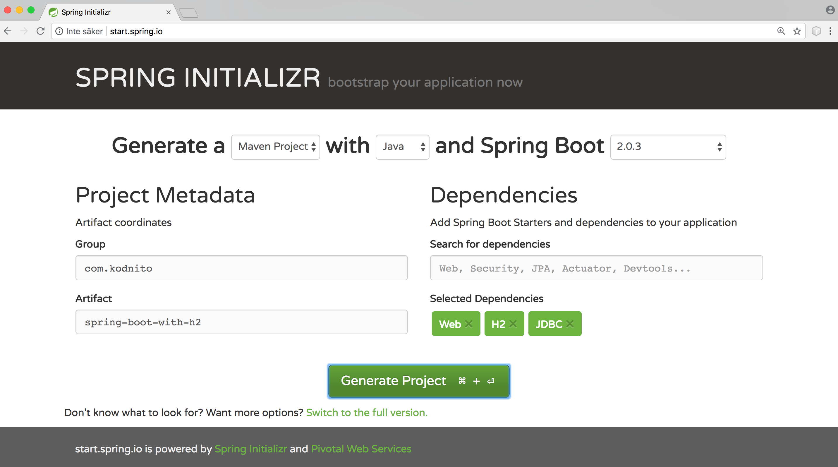 sample spring boot application with h2 database