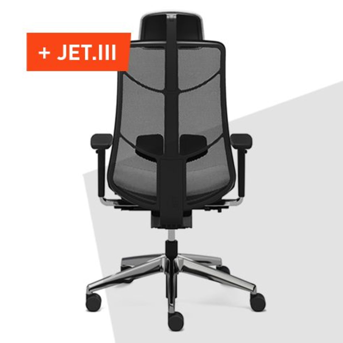 The innovative office swivel chair JET.III optimally supports the movements of the body. 