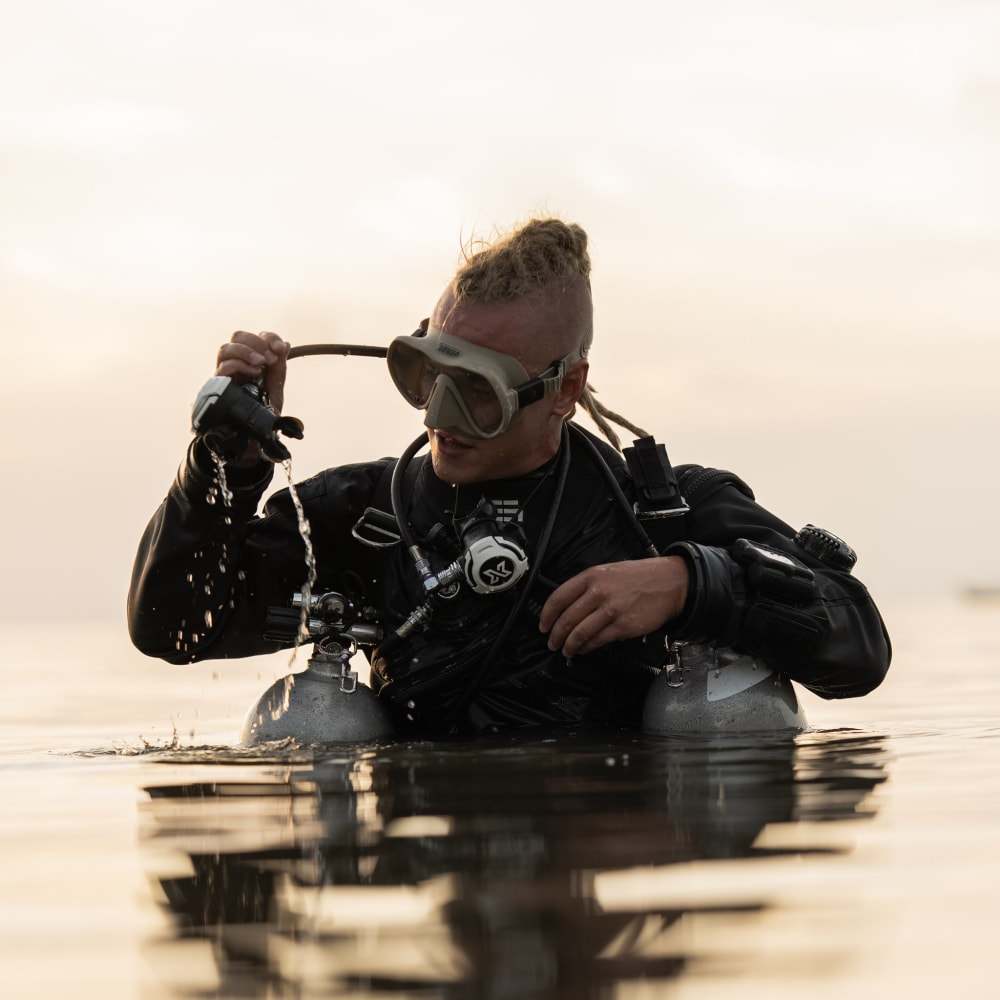 Koh Tao Divers technical diver on the surface checking equipment