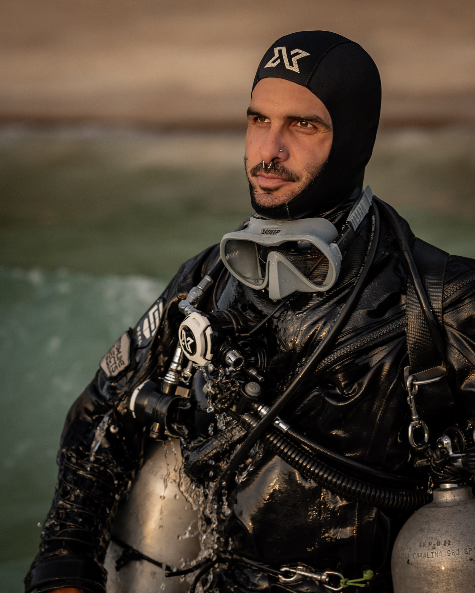 Israel Calvo posing with diving gear