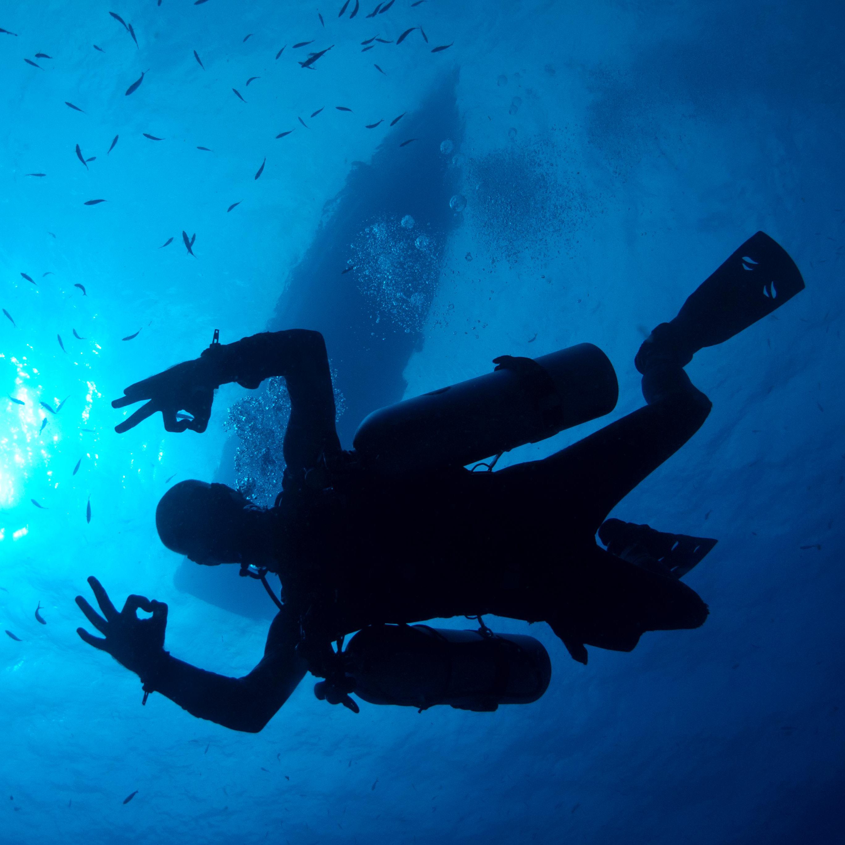 Koh Tao Divers The diver shows the OK sign with both hands