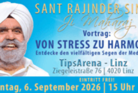 Vortrag Von Stress zu Harmonie - Eintritt frei - So., 06.09.2026, 15:00 at Tips Arena, Ziegeleistraße 76, 4020 Linz, Österreich