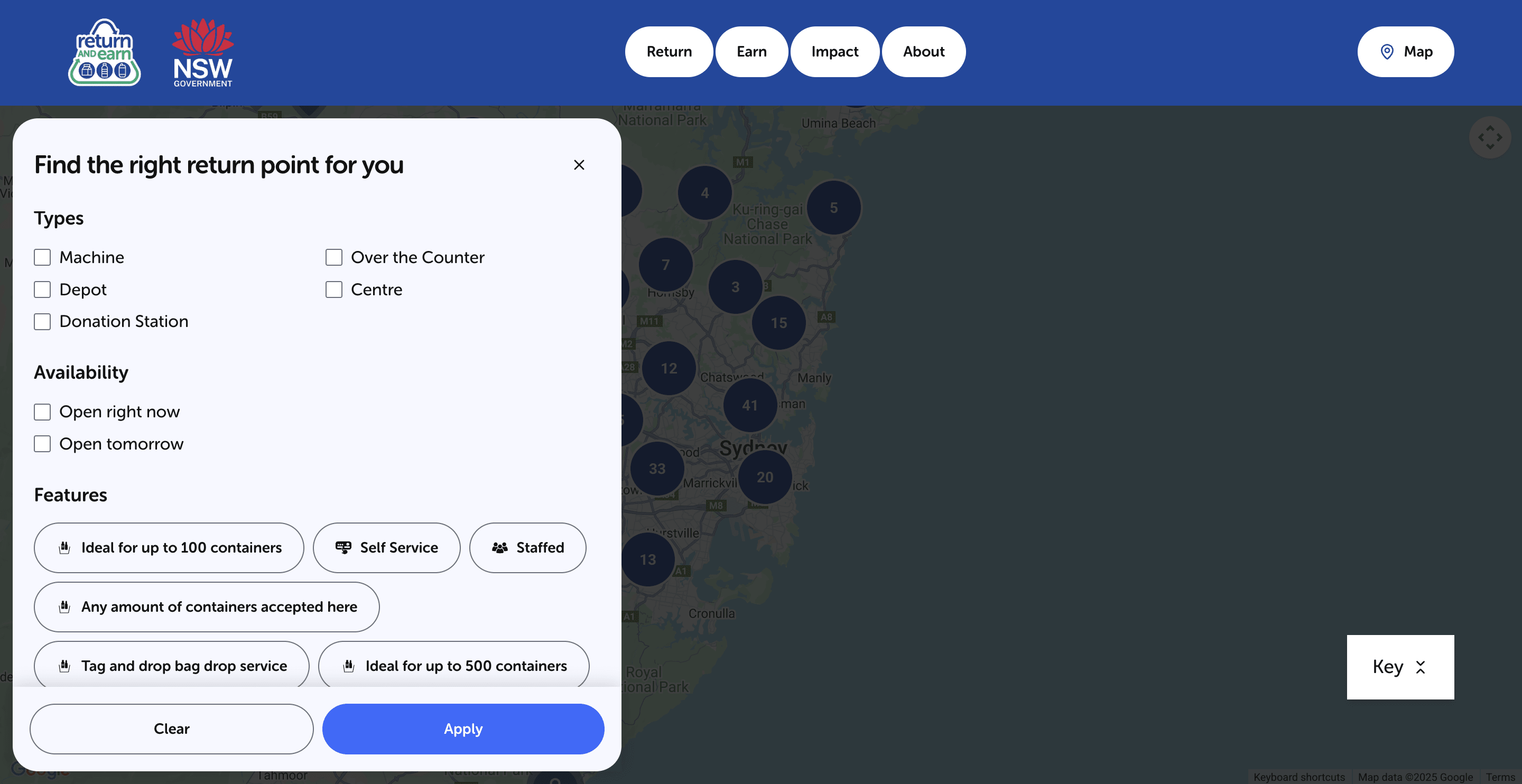 Map showing all Return and Earn locations in NSW