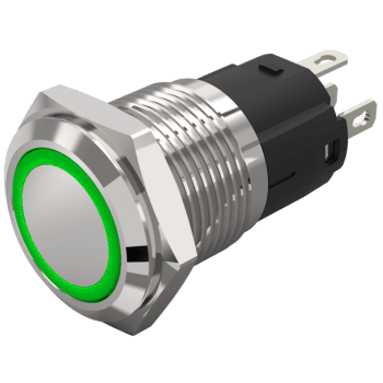 16mm RUSTFRI STÅL FLAT IMP 24VAC GRØNN LYSRING FLATSTIFT