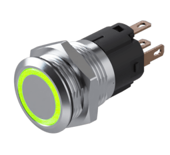 16mm RUSTFRI STÅL FLAT OPPHØYET 1NC+1NO IMP. grønn 24V