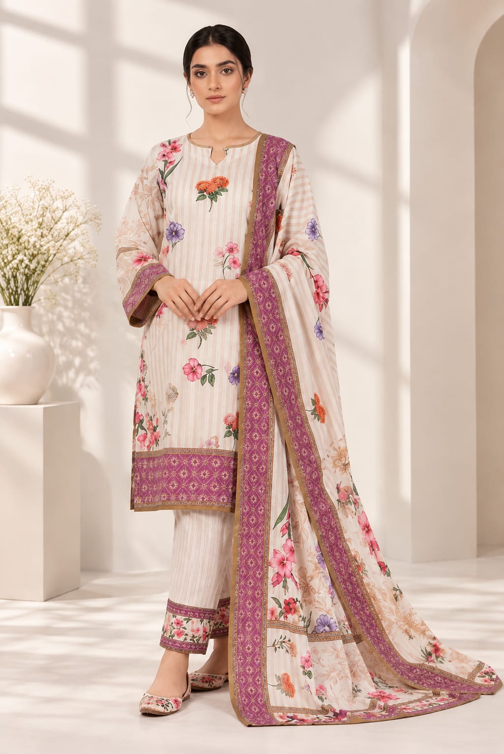 Premium Floral Printed Lawn 3-Piece Suit – Stitched & Unstitched Premium Floral Printed Lawn 3-Piece Suit – Stitched & Unstitched