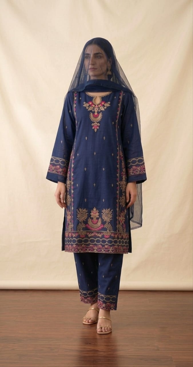 Royal Navy Luxe – Hand-Embroidered Kurti Set Royal Navy Luxe – Hand-Embroidered Kurti Set