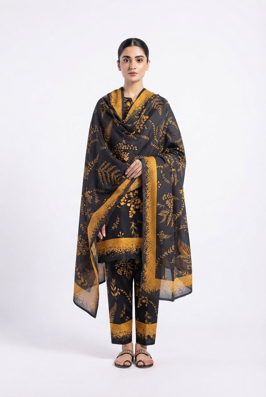 Noir Mustard Luxe 3-Piece Suit – Stitched & Unstitched Noir Mustard Luxe 3-Piece Suit – Stitched & Unstitched