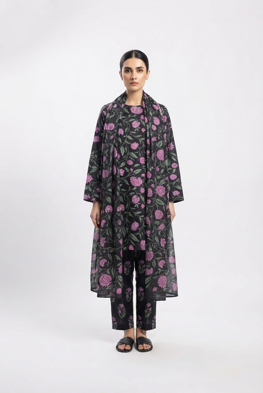 Midnight Bloom 3-Piece Suit – Stitched & Unstitched Midnight Bloom 3-Piece Suit – Stitched & Unstitched