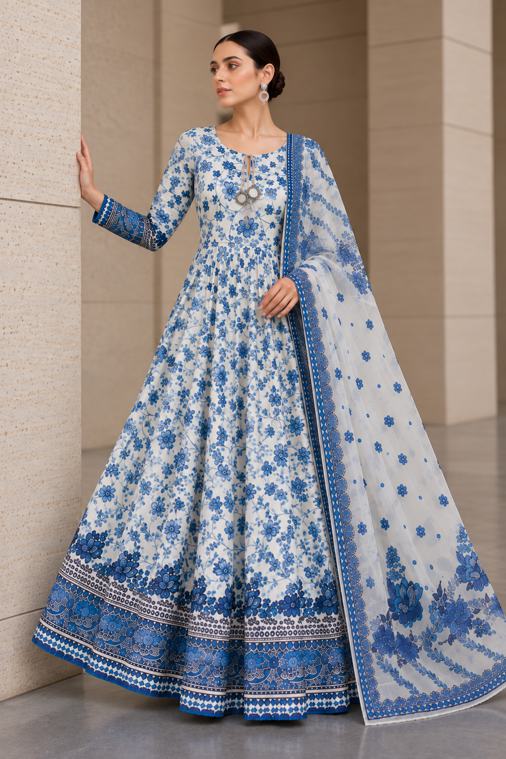 lue Floral Printed Maxi with Organza Dupatta – 2 Piece lue Floral Printed Maxi with Organza Dupatta – 2 Piece