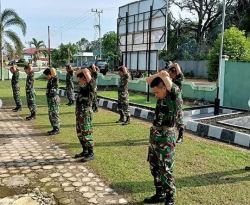 Anggota Koramil 1015-10/Kotabesi Jaga Kesehatan Dengan Olahraga