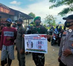 Babinsa Koramil 1012-01/ Karau Kuala Melaksanakan Giat Patroli Yustisi penegakan protokol kesehatan Covid-19